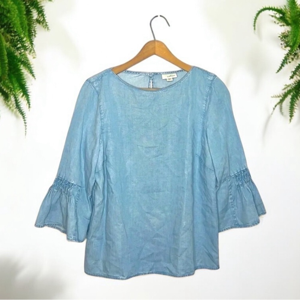 J. Jill Chambray Bell Sleeve Blouse Blue Boho Top XS